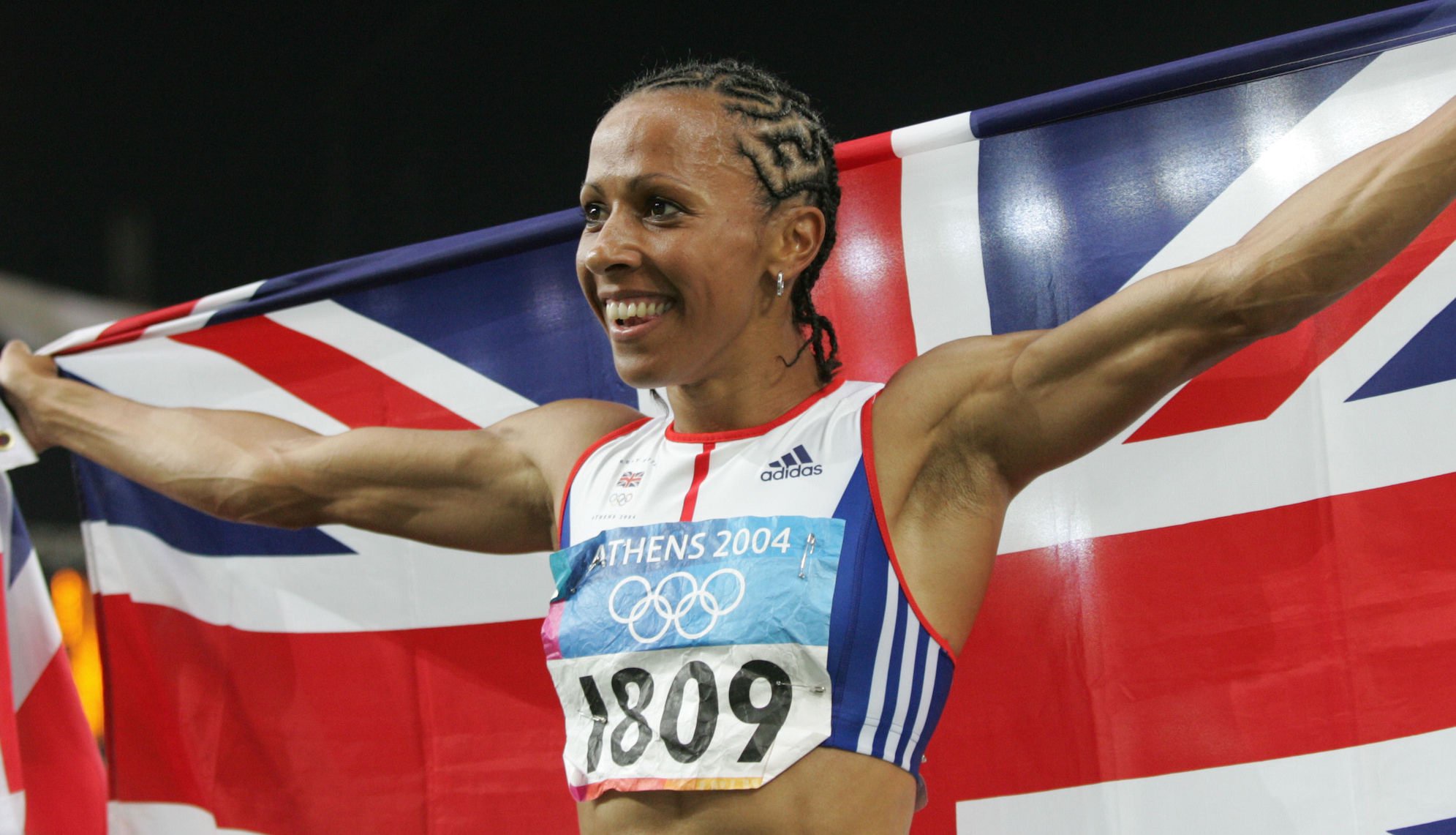 (AUSTRALIA OUT) British runner Kelly Holmes after winning the 2004 Athens Olympic Games Womens 1500m race on 28 August 2004. SMH OLYMPICS Picture by TIM CLAYTON. (Photo by Fairfax Media via Getty Images/Fairfax Media via Getty Images via Getty Images)