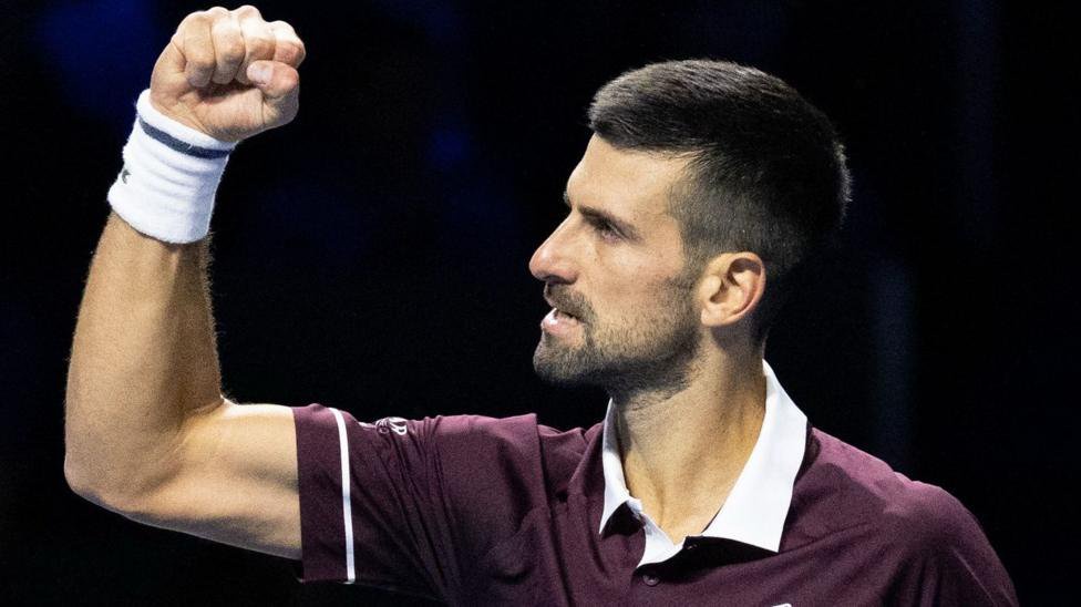 Novak Djokovic celebrates his victory over Ugo Humbert in Basel