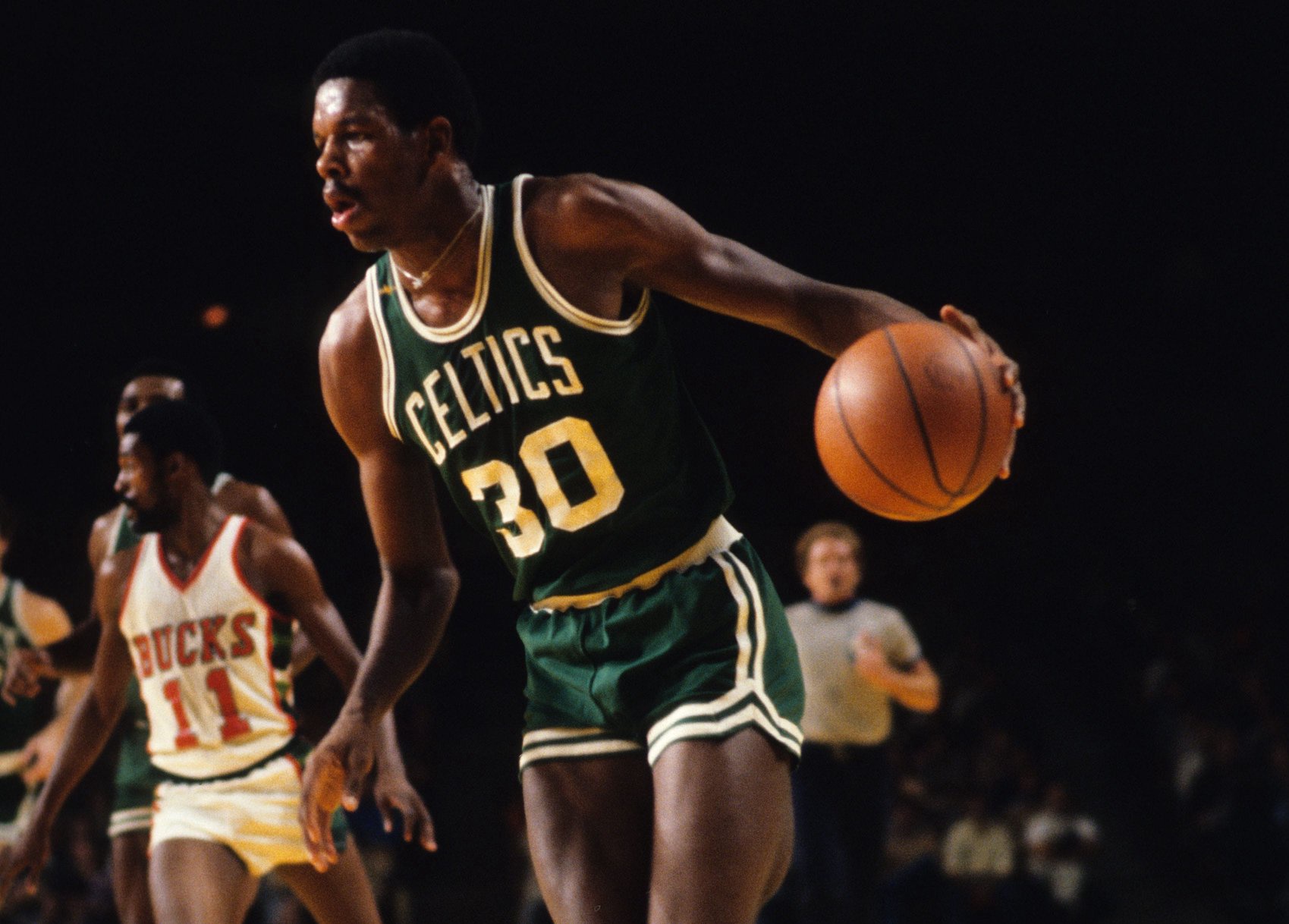 1977; USA; FILE PHOTO; Boston Celtics forward Cedric Maxwell (30) against the Milwaukee Bucks. Mandatory Credit: Malcolm Emmons-USA TODAY Network.