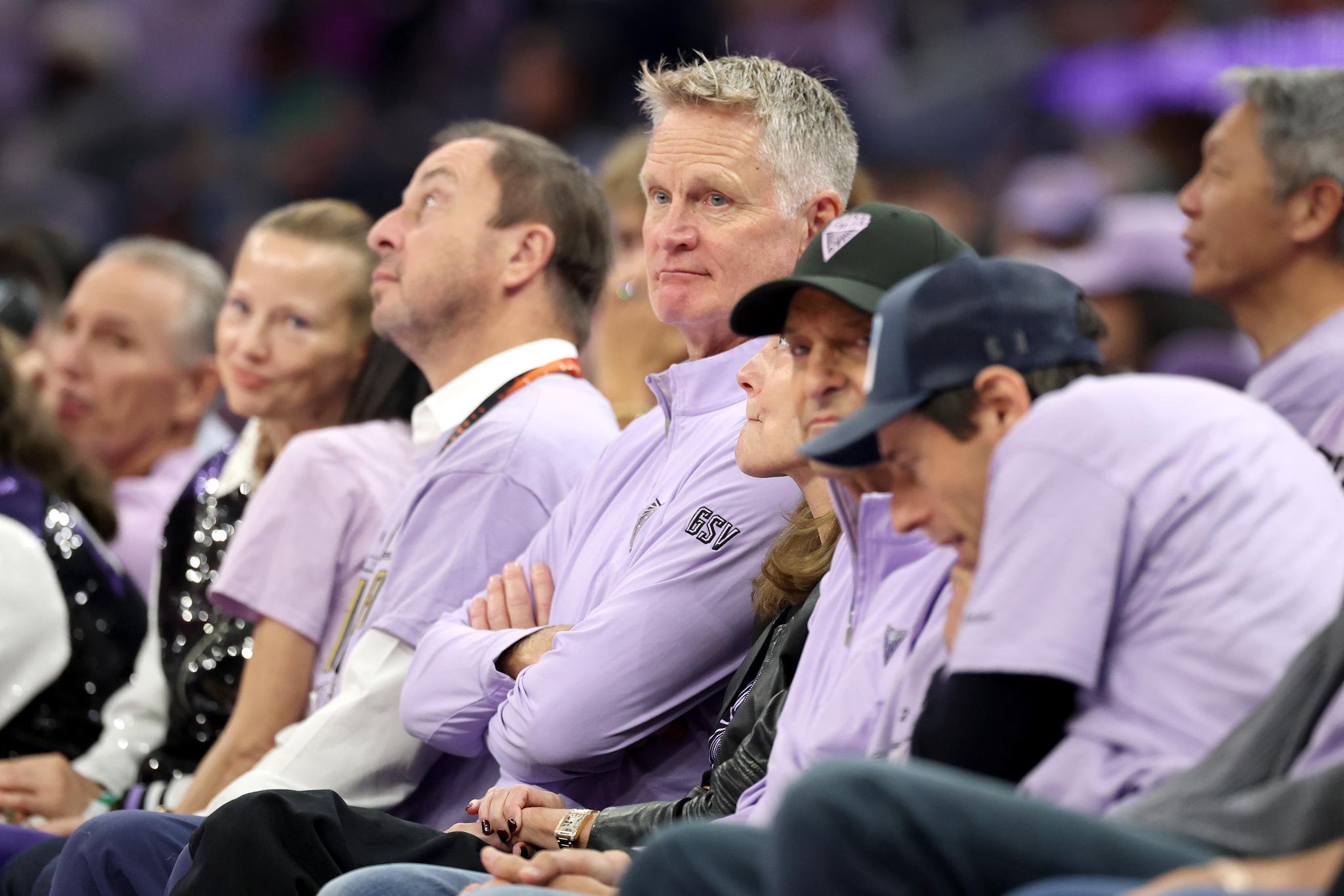 Head coach Steve Kerr of the Golden State Warriors watches from the sidelines during the WNBA Finals.