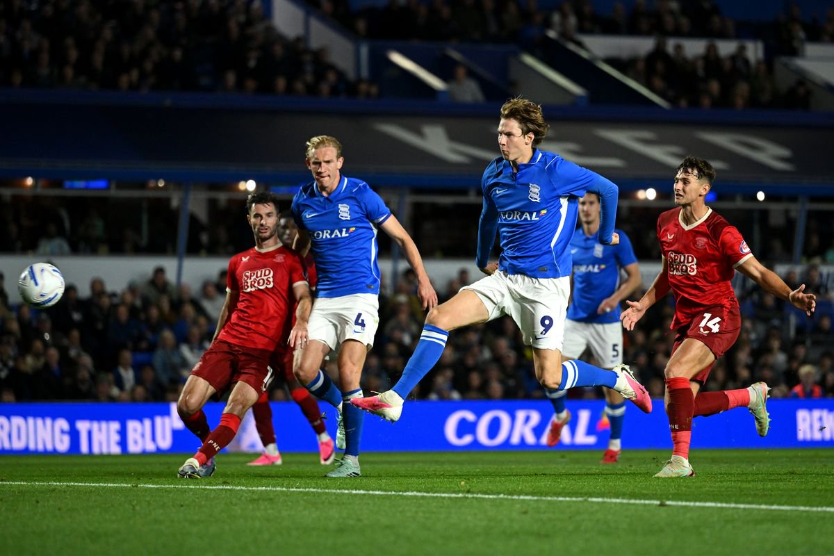 August Priske scores Birmingham City's second goal against Preston