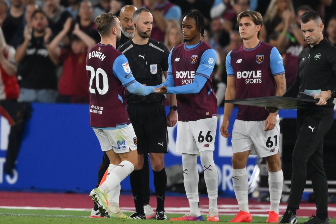 Joshua Ajala of West Ham United comes on for Jarrod Bowen - West Ham United v Wrexham - Sky Bet Championship 2026/27