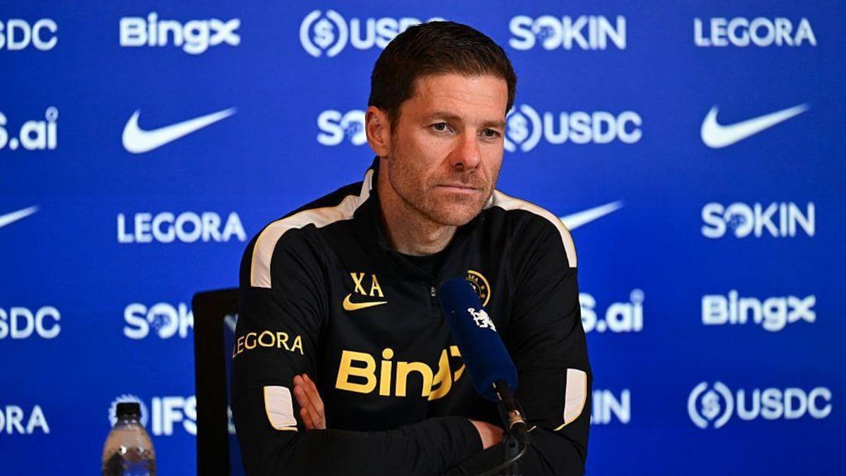 Xabi Alonso of Chelsea speaks at his press conference