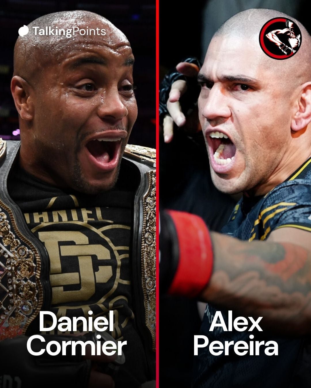 Daniel Cormier holds two UFC titles on his shoulders, Alex Pereira makes his walkout at UFC 313