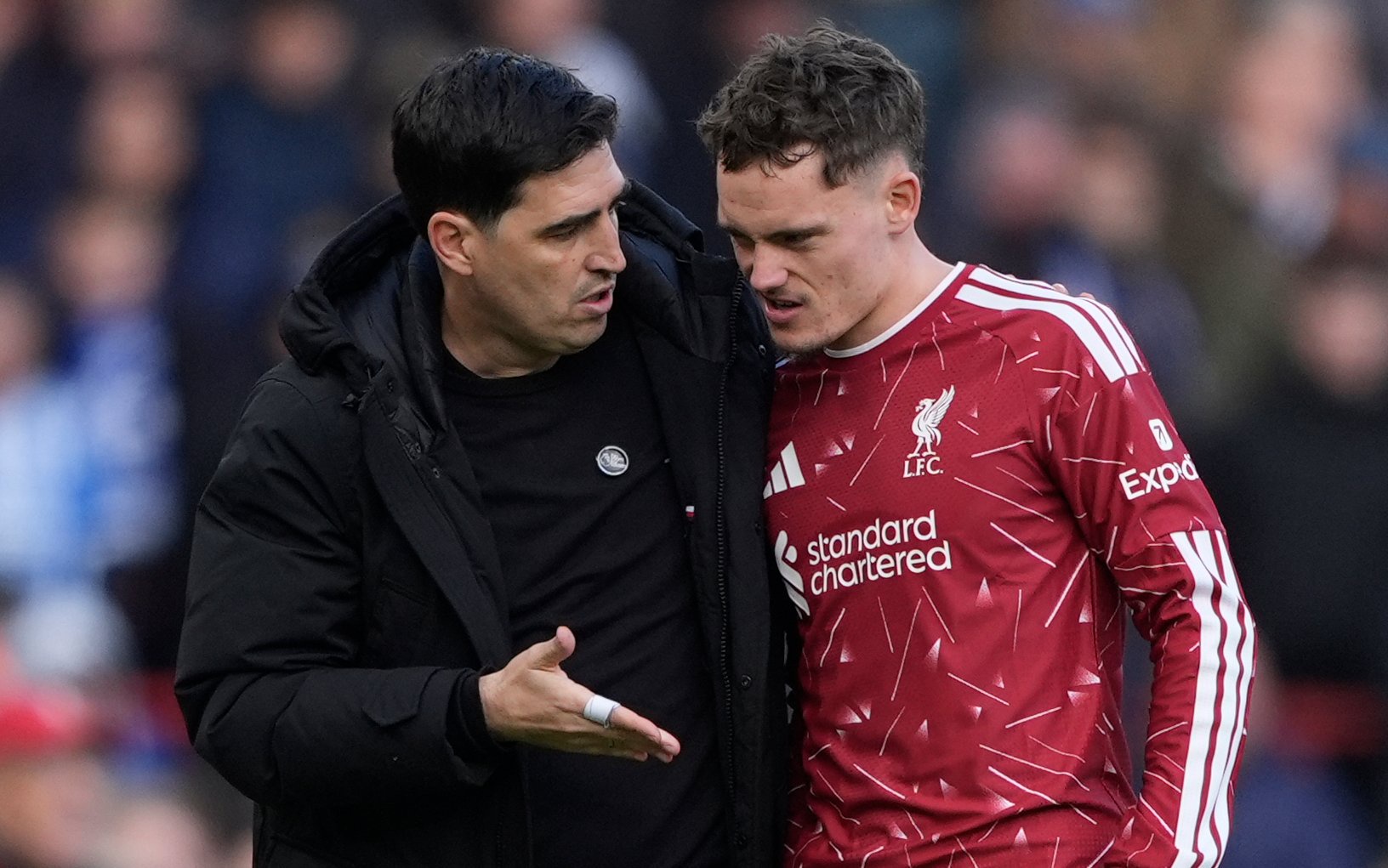 Concern: Andoni Iraola grills Florian Wirtz on his condition after he came off against Brighton (PA)