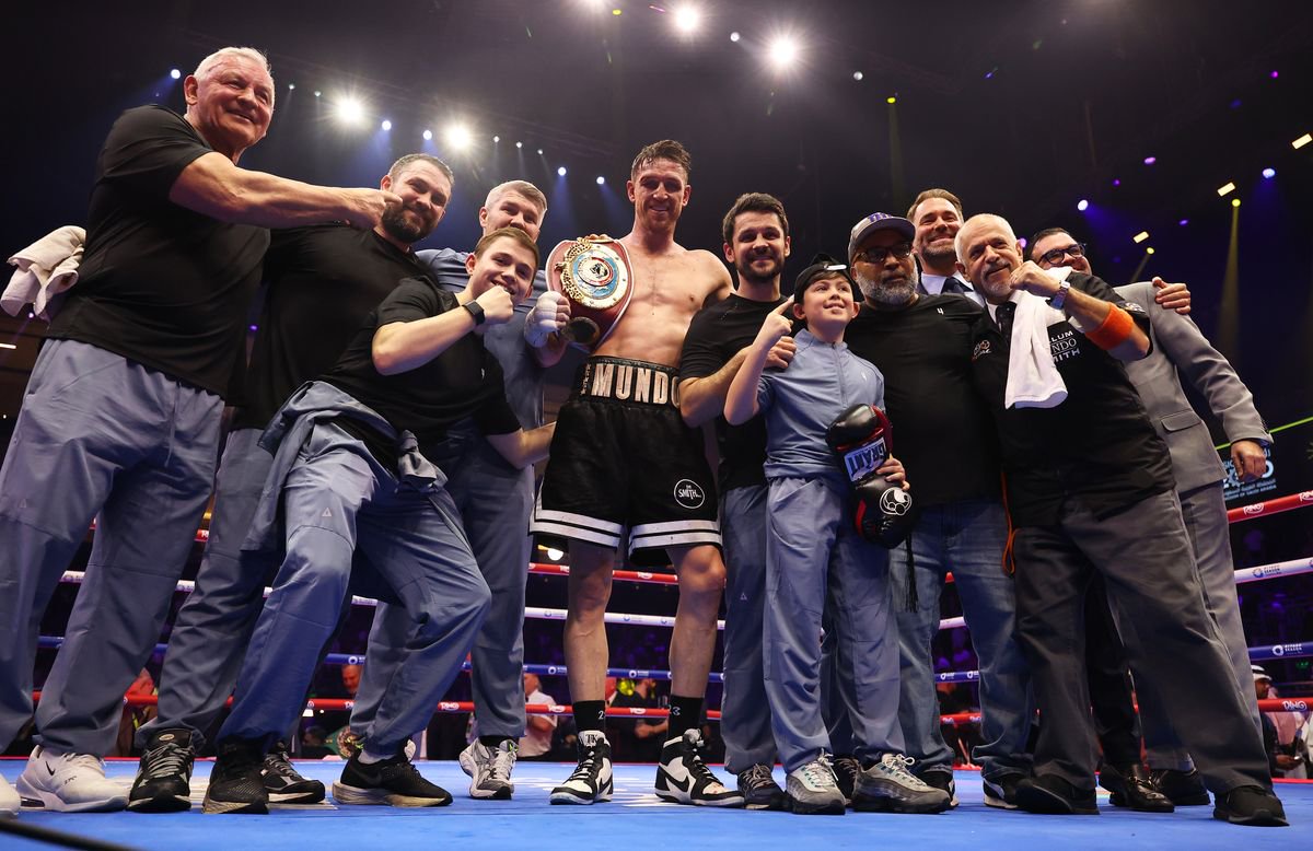 Callum Smith celebrates his victory over Joshua Buatsi
