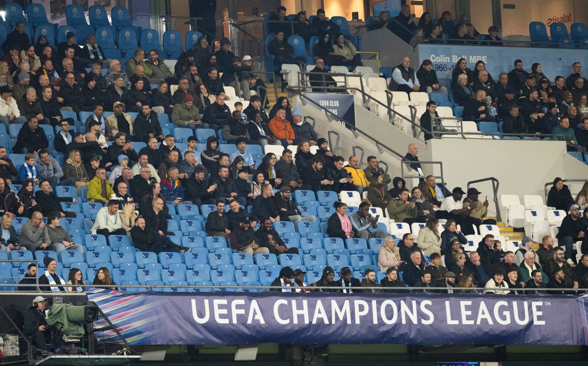 Lots of empty seats inside the Etihad Stadium during the UEFA Champions League league phase match Manchester City against AEK Athens, in Manchester