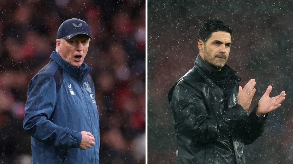 David Moyes managing Everton (left) and Mikel Arteta managing Arsenal (right)