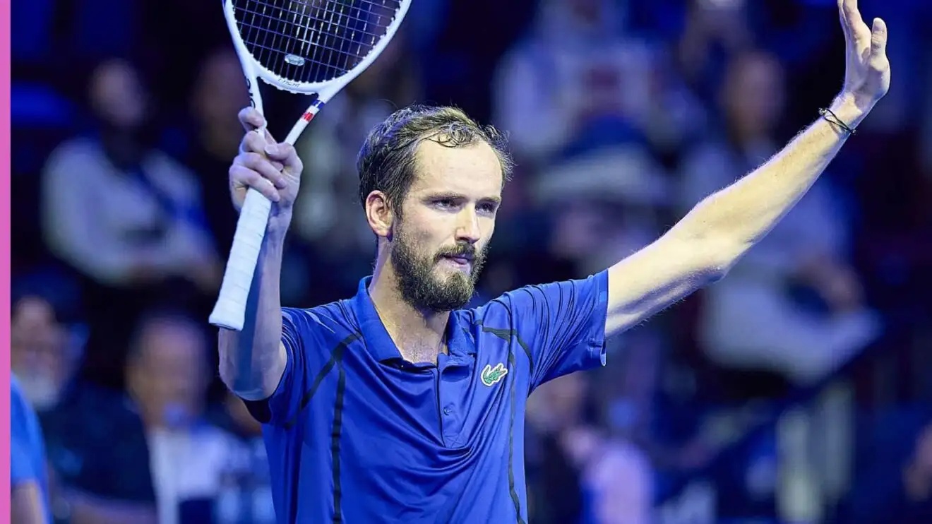 Pictured: Daniil Medvedev waves to the crowd at the Vienna Open