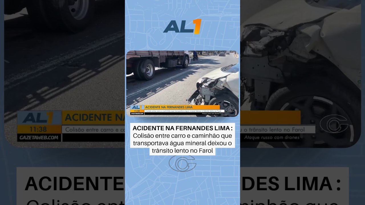 Colisão entre carro e caminhão de água deixa trânsito lento na Avenida Fernandes Lima