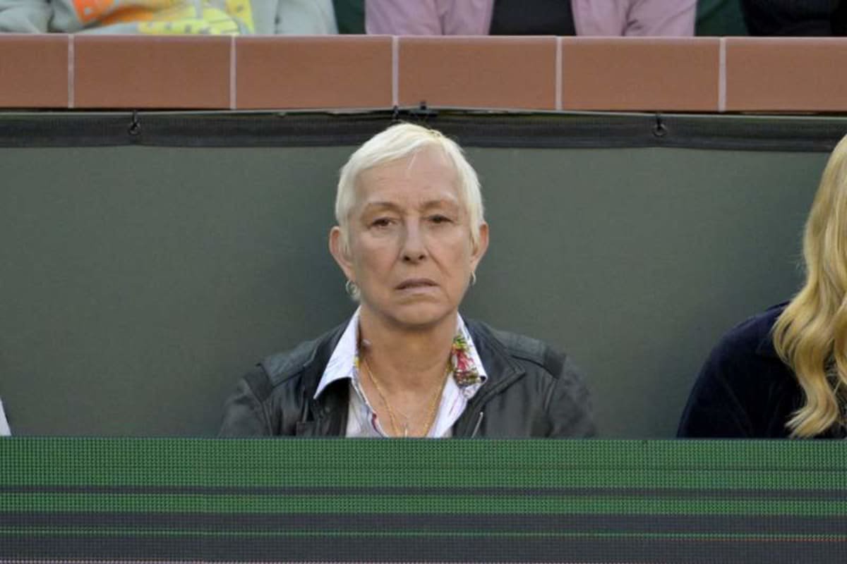 Mar 15, 2025; Indian Wells, CA, USA; Former Czech American professional tennis player Martina Navratilova watches the semifinal match between Carlos Alcaraz and Jack Draper at the BNP Paribas Open at the Indian Well Tennis Garden. © Jayne Kamin-Oncea-Imagn Images