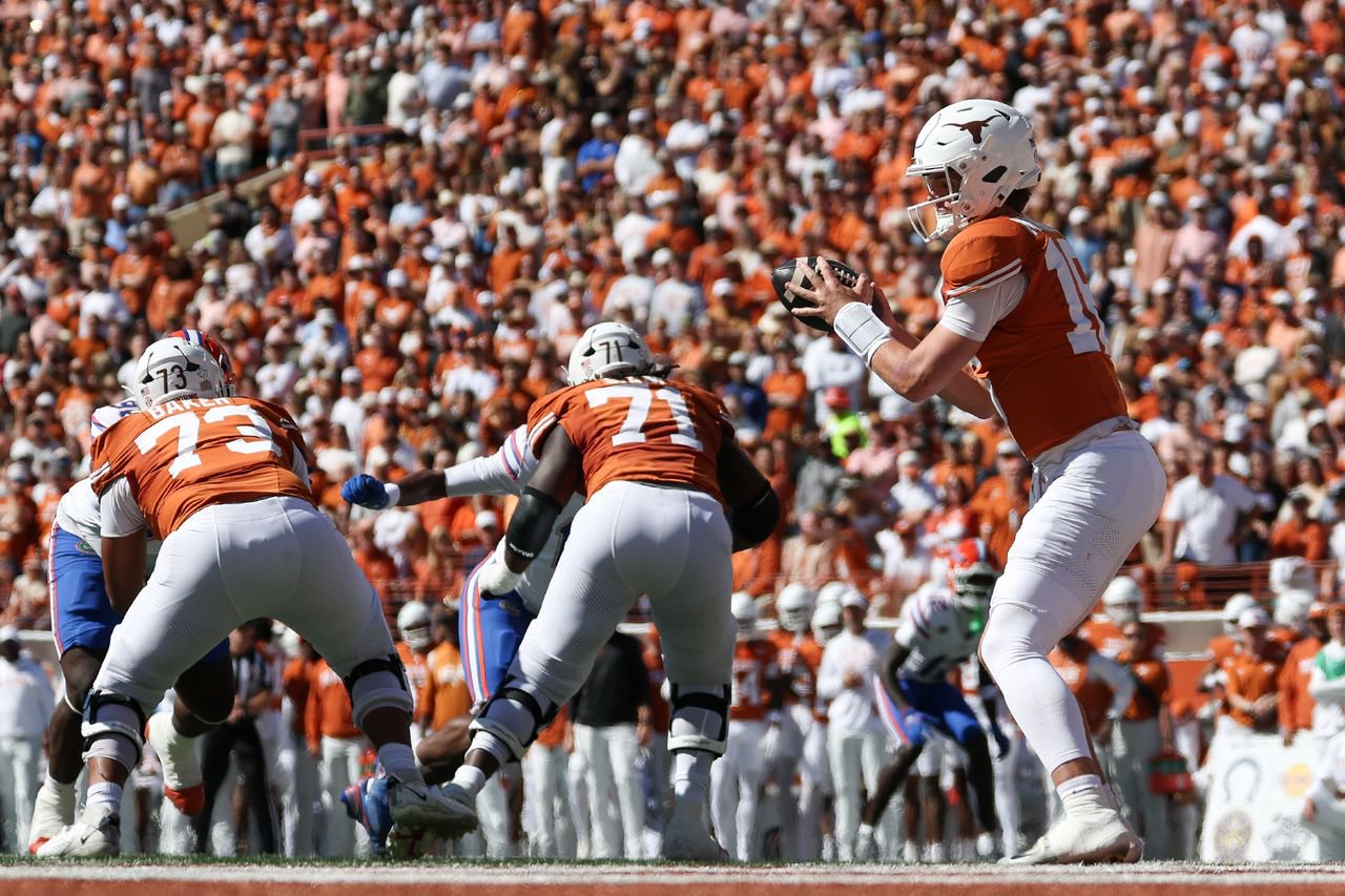 Texas Longhorns quarterback Arch Manning on Oct. 17, 2026, at Darrell K Royal-Texas Memorial Stadium in AustinCredit: David Buono/Icon Sportswire via Getty