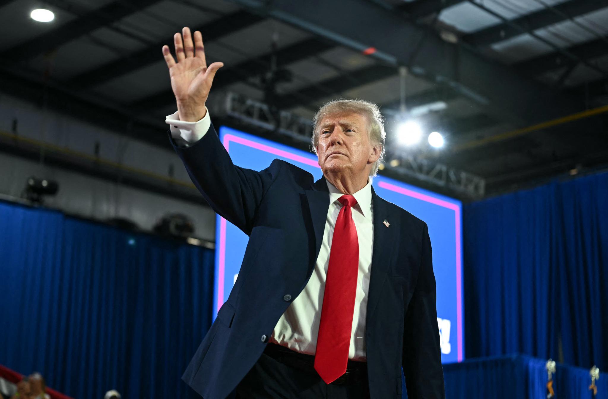 U.S. President Donald Trump gestures during a campaign rally.