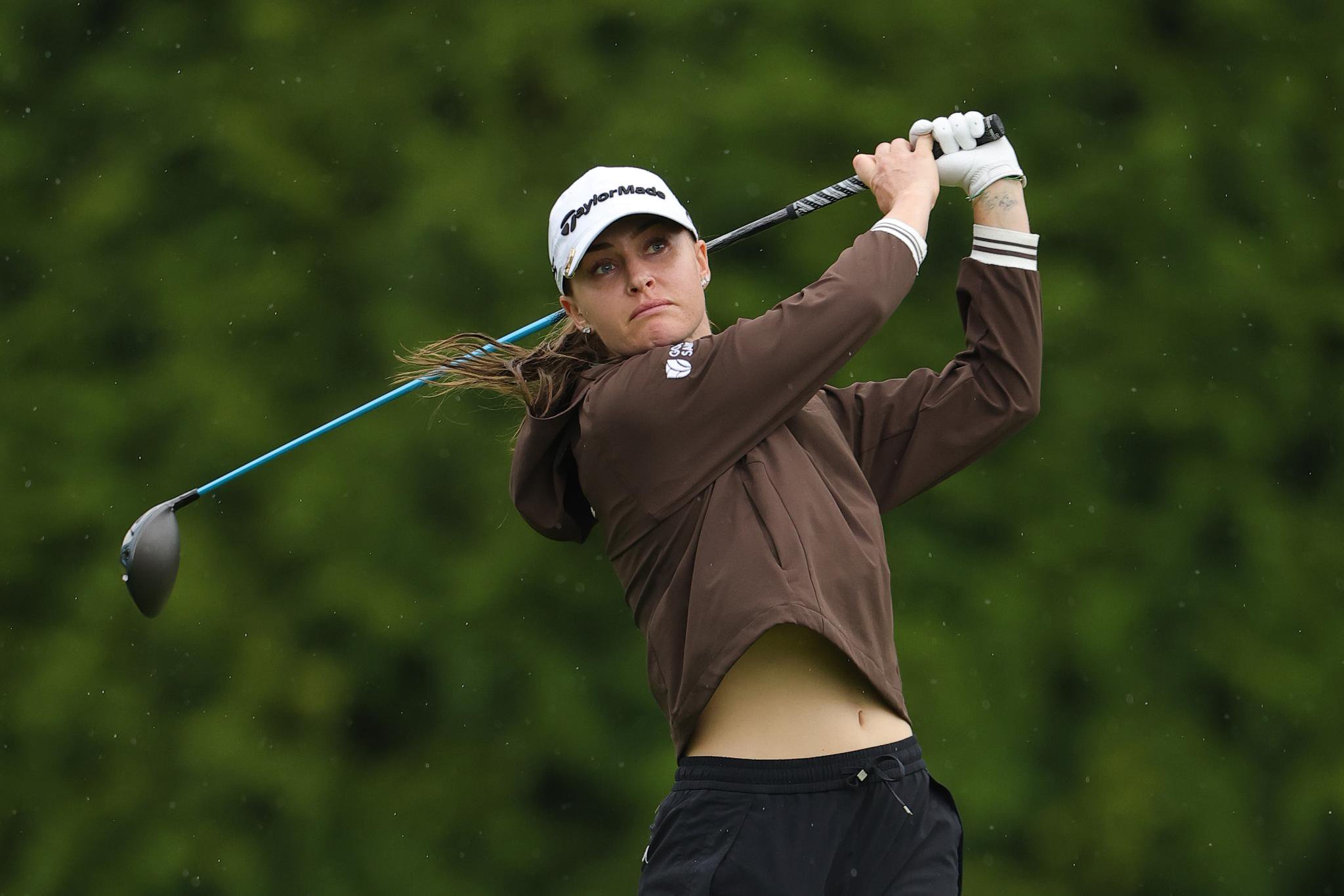 Charley Hull of England plays her shot from the fifth tee during the final round of the Walmart NW Arkansas Championship presented by P&G 2026 at Pinnacle Country Club in Rogers, Arkansas, Sunday, September 27, 2026.