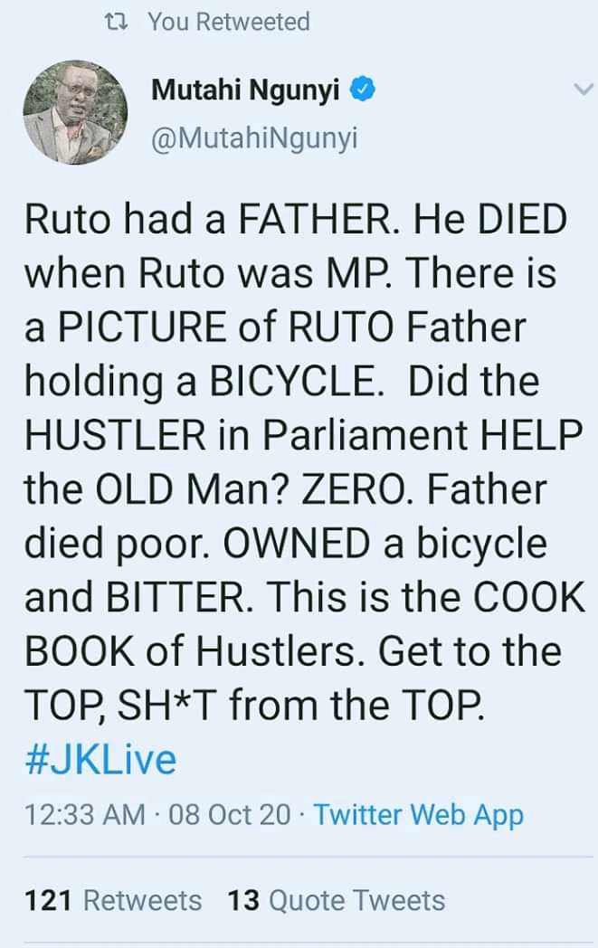 Mutahi Ngunyi throw jabs at DP Ruto Over photo of father with a bicycle