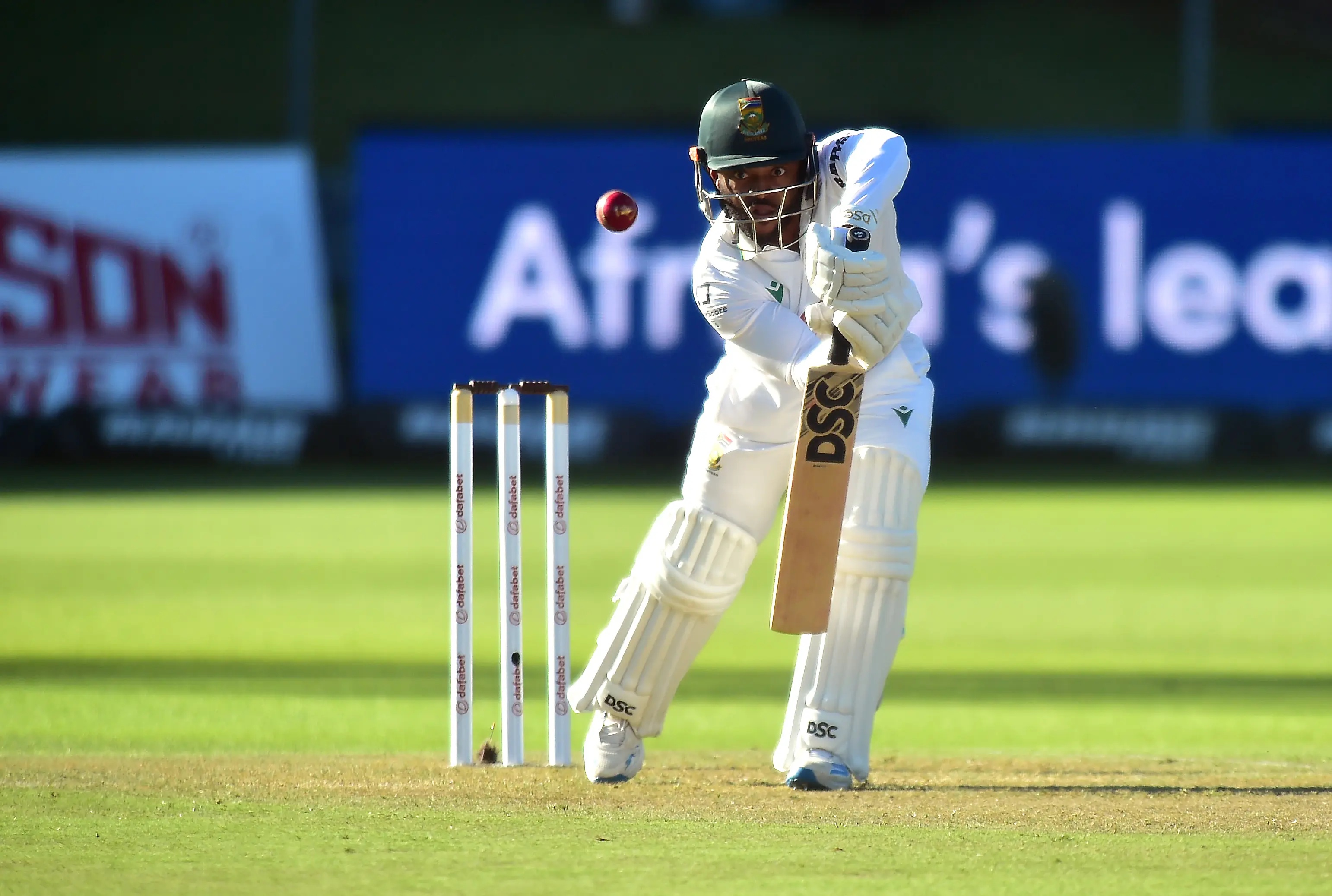 Proteas skipper Temba Bavuma plays a defensive shot on the second day of the second cricket Test against Australia at St George's Park on Monday 