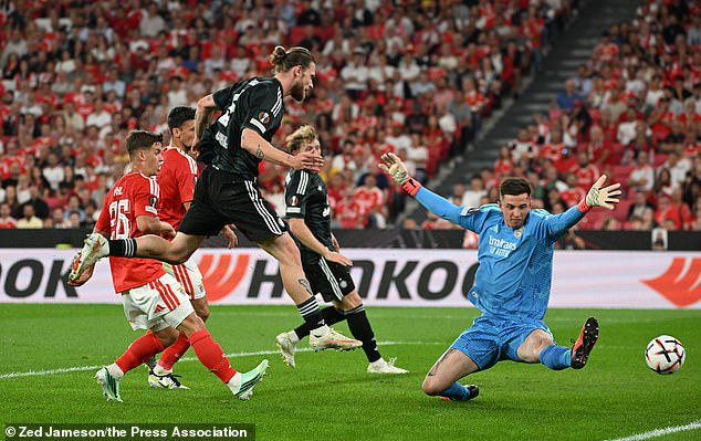 Hogh hit the post from close range against Benfica as his struggles continued