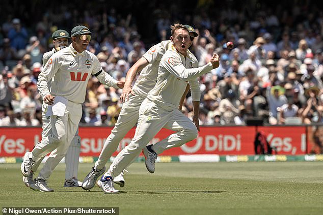 Labuschagne (centre) wheeled away in jubilation after dismissing Jacks on Sunday