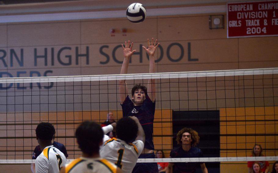 Luke McDowell blocks.