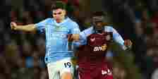 Manchester City's Julian Alvarez in action with Aston Villa's Tim Iroegbunam