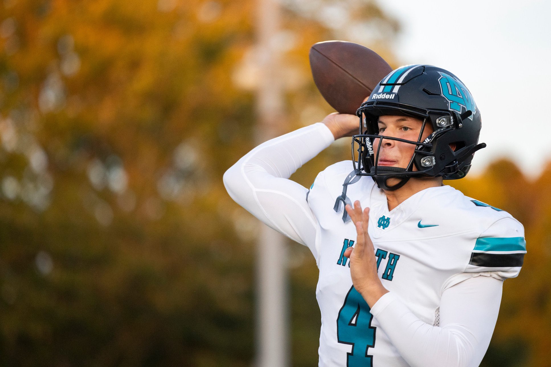 Oct 30, 2026; Louisville, KY, USA; North Oldham High SchoolÕs Brodie Pfeiffer (4) warms up before playing Atherton High School in the regular season finale Friday, October. 30, 2026 at Waggener High School. Mandatory Credit: Luke Franke-The Courier-Journal