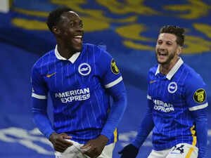 Brighton: Brighton's Danny Welbeck, left, celebrates after scoring his side's op...