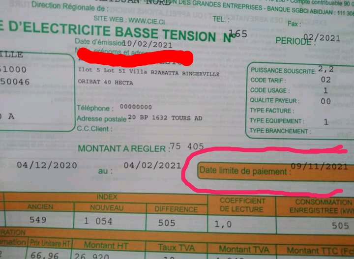 Payer Une Facture Pour Quelqu'un D'autre La date limite de paiement d'une facture de la CIE des 2 derniers mois
