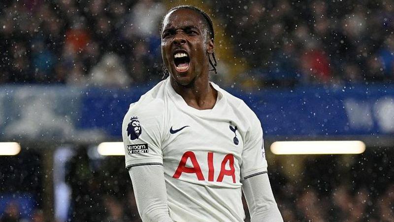 Mathys Tel celebrates for Tottenham