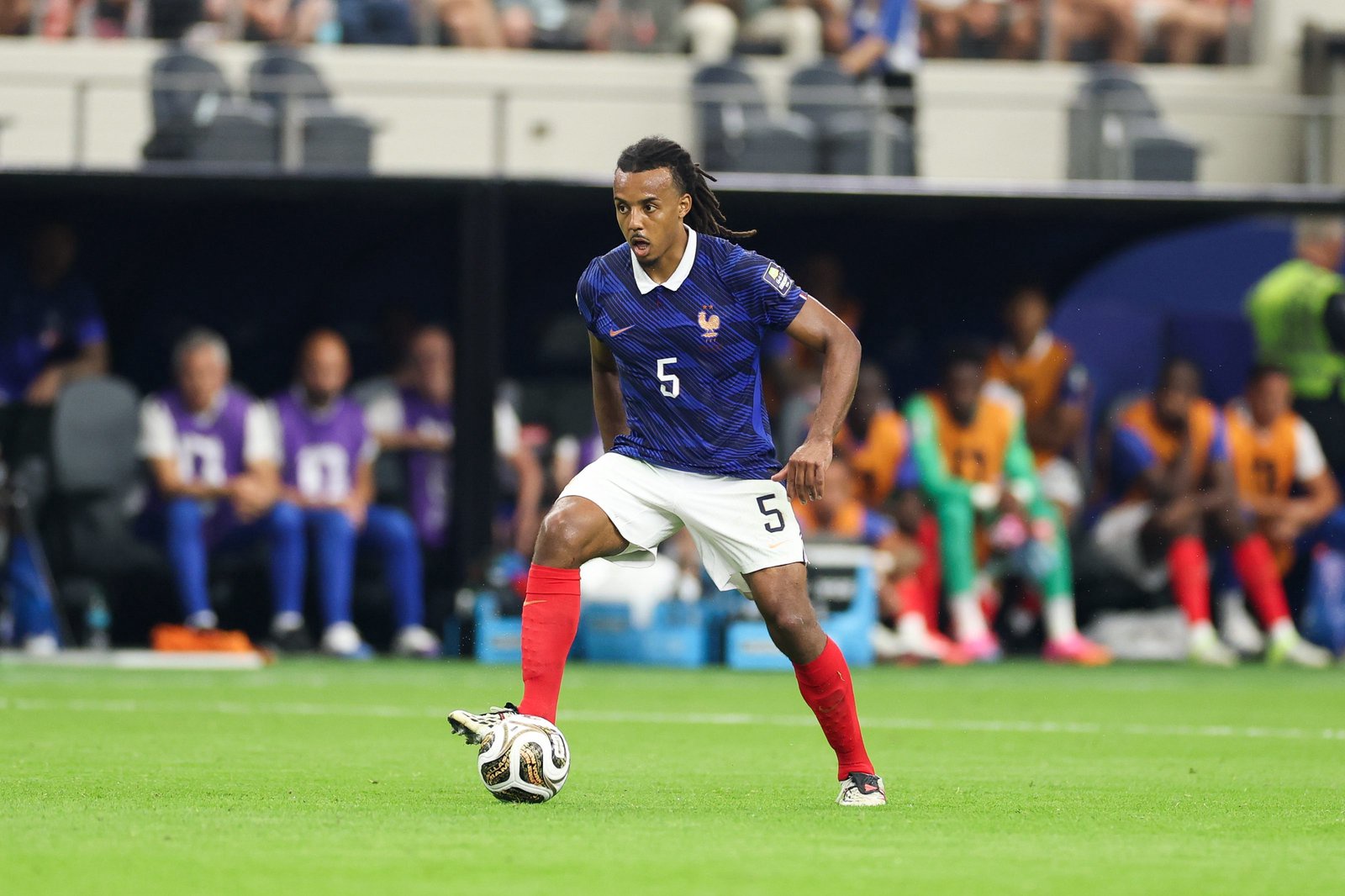Jules Kounde of France in action during the FIFA World Cup 2026 Semi Final match between France and Spain