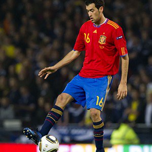 Sergio Busquets - 12/10/10 EUROPEAN CHAMPIONSHIP QUALIFIER.SCOTLAND v SPAIN (2-3).HAMPDEN - GLASGOW.Sergio Busquets in action for Spain   (Photo by Alan Harvey\SNS Group via Getty Images)