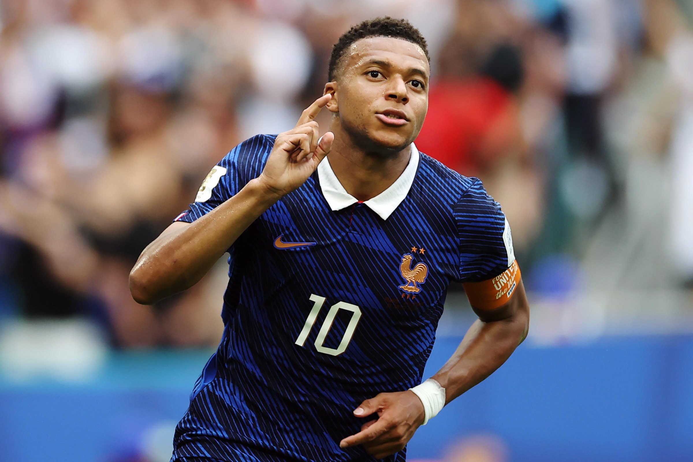 MIAMI GARDENS, FLORIDA - JULY 18: Kylian Mbappe #10 of France celebrates after scoring his team’s third goal during the FIFA World Cup 2026 Bronze Final between France and England at Miami Stadium on July 18, 2026 in Miami Gardens, Florida. Mbappe becomes the World Cup all time top scorer with 22 goals. (Photo by Sarah Stier - FIFA/FIFA via Getty Images)