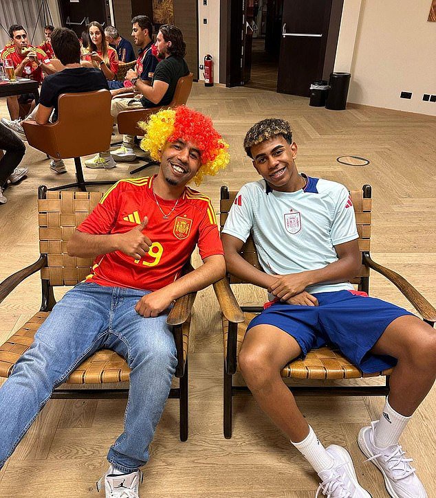 Incredibly, Yamal's dad (left) is three years younger than one of his son's team-mates