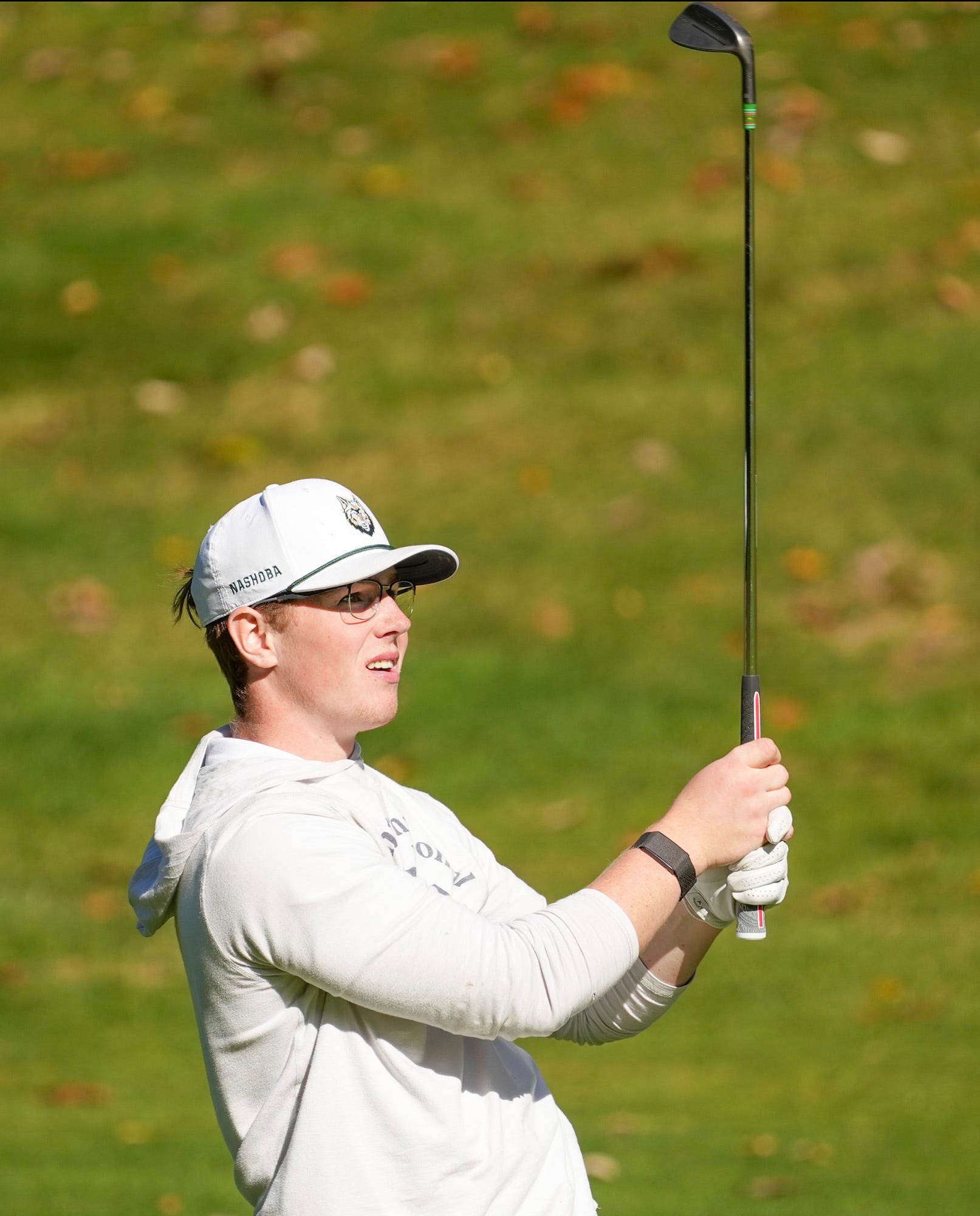 Nashoba’s Nolan Engelhardt competes at the Division 2 Central golf sectional tournament Oct. 20 at Blissful Meadows Golf Club in Uxbridge.