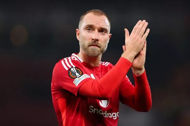 MANCHESTER, ENGLAND - NOVEMBER 07: Christian Eriksen of Manchester United during the UEFA Europa League 2024/25 League Phase MD4 match between Manchester United and PAOK FC at Old Trafford on November 07, 2024 in Manchester, England. (Photo by James Gill - Danehouse/Getty Images)