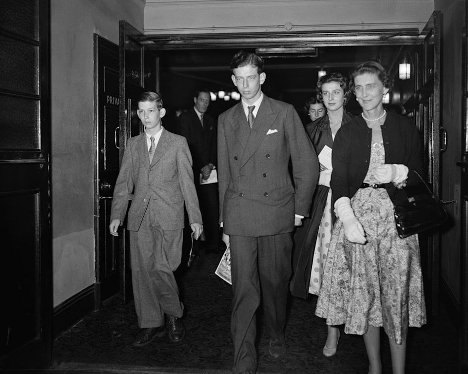 Prince Michael of Kent, Prince Edward Duke of Kent and Princess Alexandra of Kent with their mother Princess Marina of Greece and Denmark in 1955