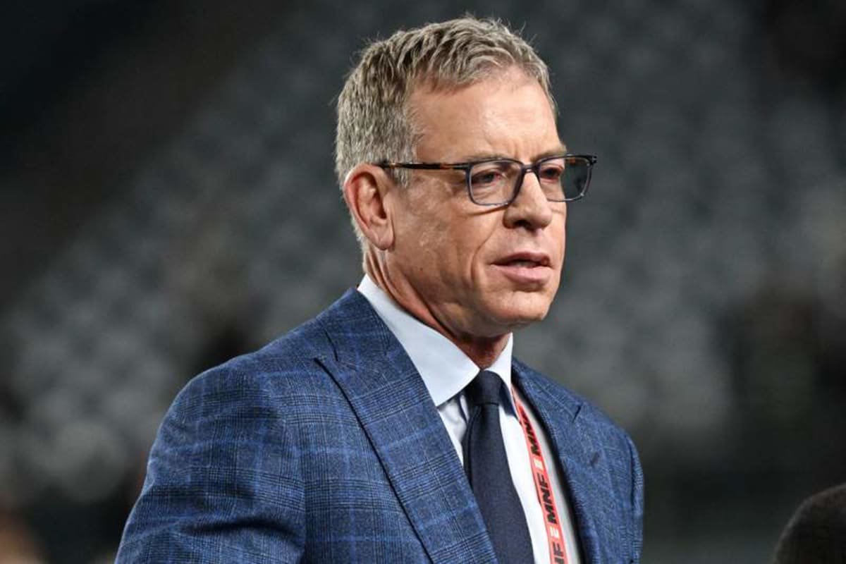 Oct 26, 2026; Philadelphia, Pennsylvania, USA; Troy Aikman looks on before the game between Dallas Cowboys and Philadelphia Eagles at Lincoln Financial Field. © Eric Hartline-Imagn Images