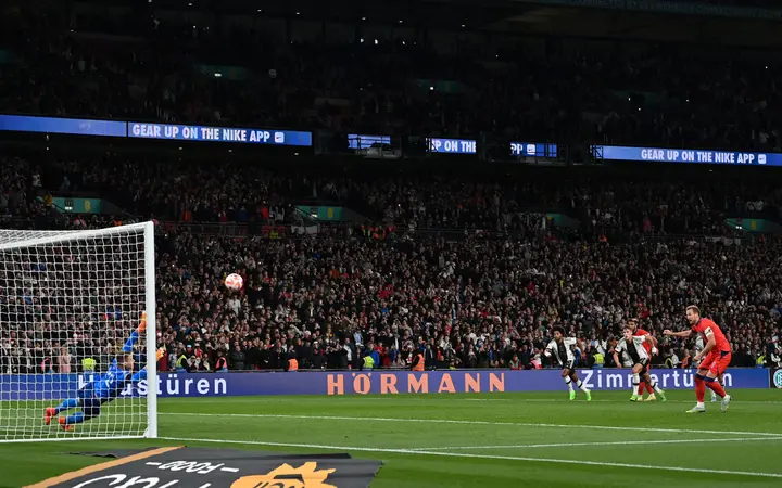 Harry Kane scores a penalty against Germany