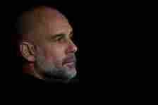 Pep Guardiola head coach of Manchester City looks on during the Quarter-final First Leg - UEFA Champions League  match between Real Madrid CF and M...