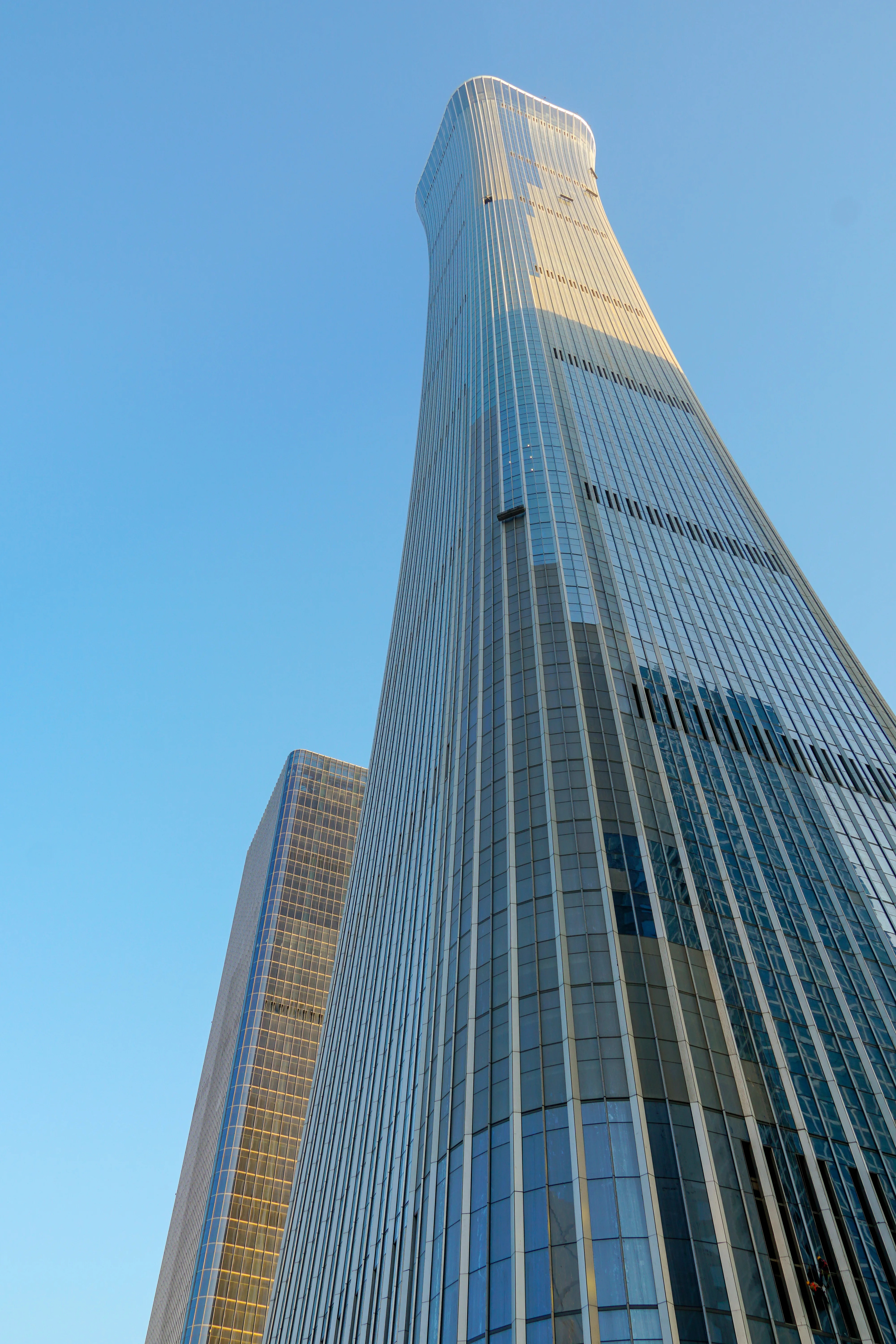 Beijing CBD area with construction of CITIC tower and CCTV Beijing tower surrounded by highway