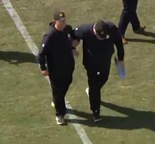 McCarthy needed help getting to the sideline and into the blue tent to get examined
