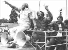 Kenneth Matiba, Senator James Orengo and other leaders stage a protest a day that later came to be known as Saba Saba, on July 7, 1990.