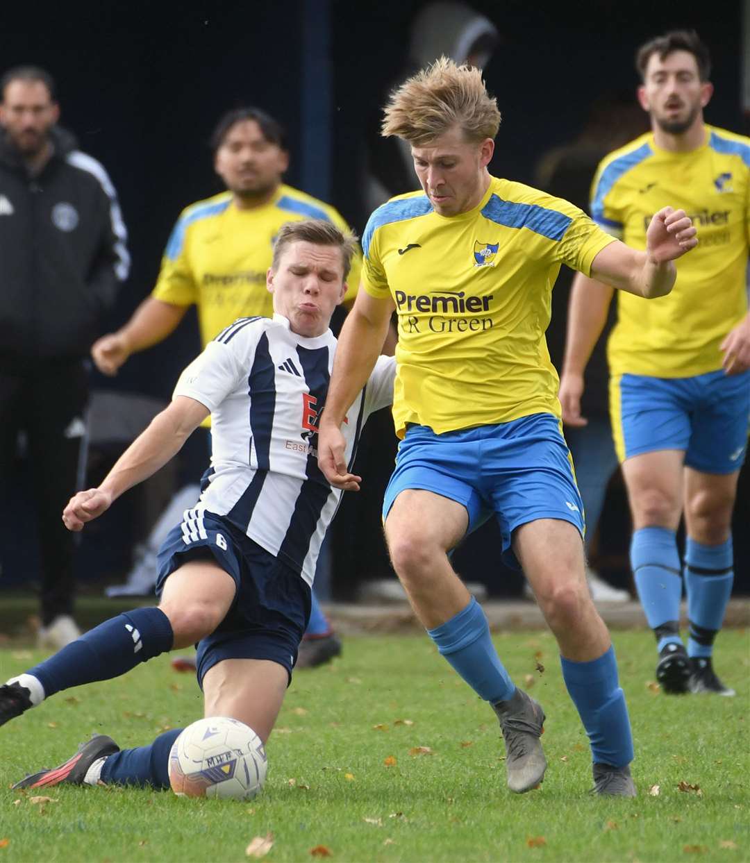 Action from Moulton Harrox's home defeat to Sawtry. Photo: Chris Lowndes