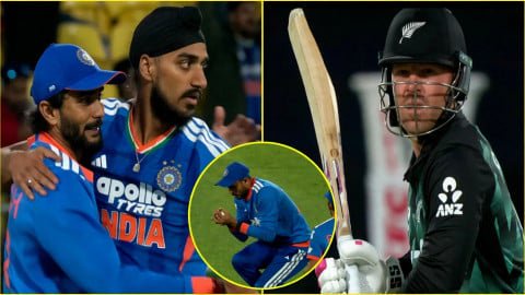 NZ vs IND 3rd T20 में टिम सेफर्ट का विकेट लेने के बाद अर्शदीप सिंह, पॉइंट पर अक्षर पटेल ने पकड़ा शानदार कैच