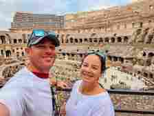 Lina and David Stock at the Roman Colesseum in Italy - Wonders of the World