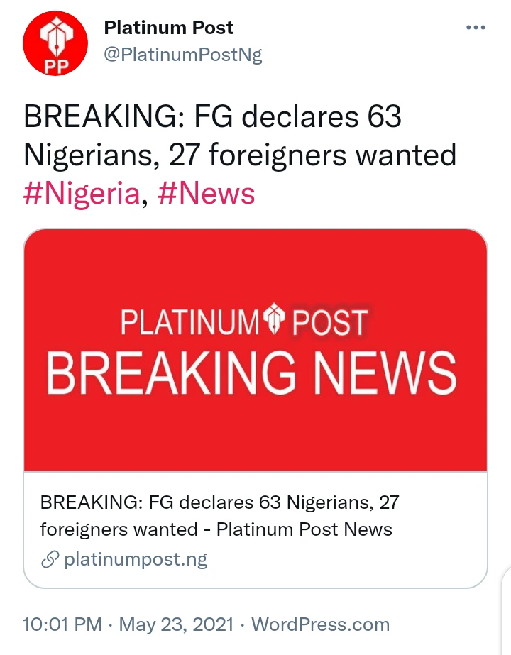 Today's Headlines: FG Declares 63 Nigerians Wanted, President Buhari Speaks With Fati Attahiru