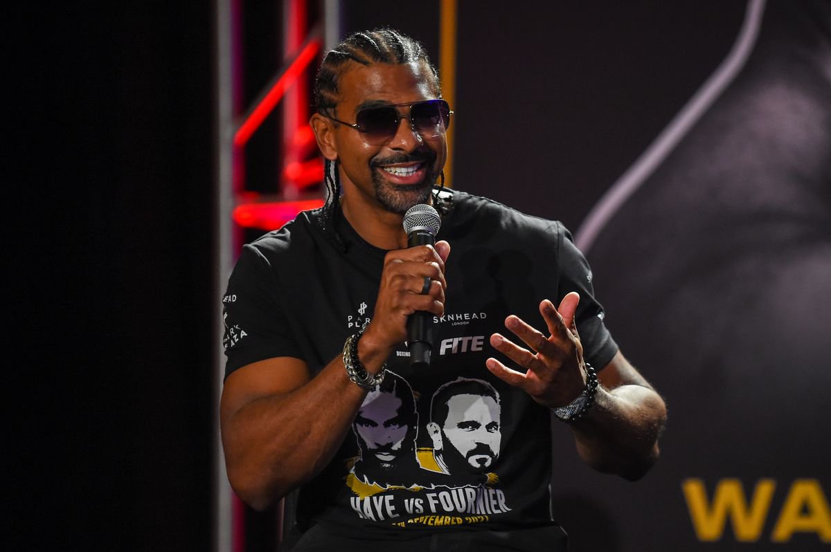 David Haye speaks during a press conference ahead of his fight against Joe Fournier on September 11 at The Harbor Beach Marriott