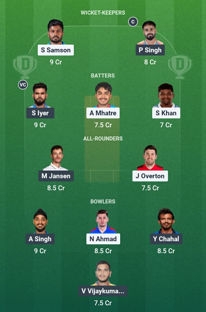 Screenshot from Dream11 app. Possible XIs, Fantasy Cricket Tips, Chepauk Pitch Report & Dream11 Prediction for the 7th match of IPL 2026: CSK vs PBKS Today.