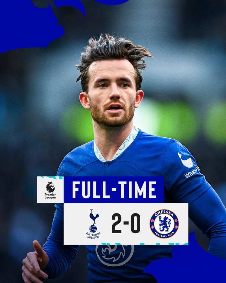 May be an image of ‎1 person and ‎text that says '‎Premier League WhaleFin FULL-TIME 2-0 TOTTENHAM HOTSPUR CHELSEA ا FOOTBALL CLUB‎'‎‎