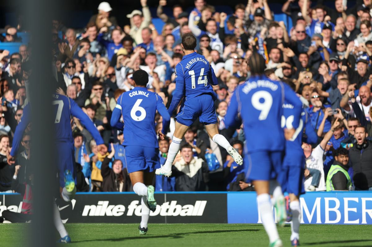 Jordan Henderson of Chelsea celebrates scoring his team’s first goal during the Premier League 2026/27 match between Chelsea FC and AFC Bournemouth at Stamford Bridge