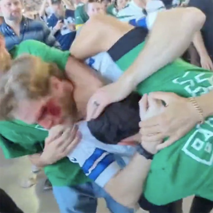 A bloody brawl between fans broke out at the Jets-Cowboys game at AT&T Stadium on Sunday, September 17, 2023.